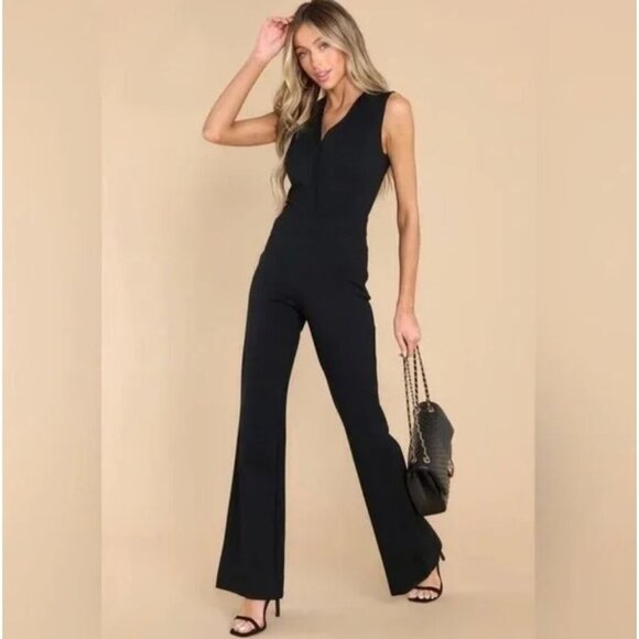 Spanx The Perfect Jumpsuit in Classic Black Sleeveless Flare Leg L 20383Q - Picture 1 of 9